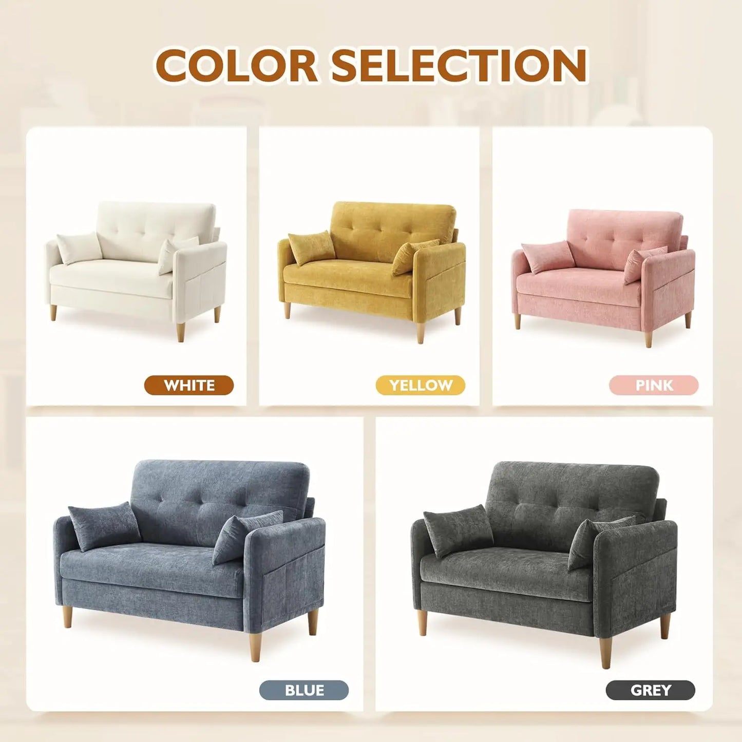 Chenille Loveseat Sofa For Bedroom With Removable Cushion Covers