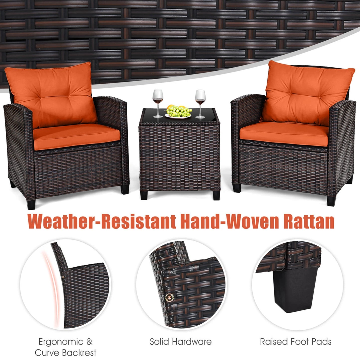 HOMASIS 3 Piece Patio Rattan Furniture Set Cushioned Sofa