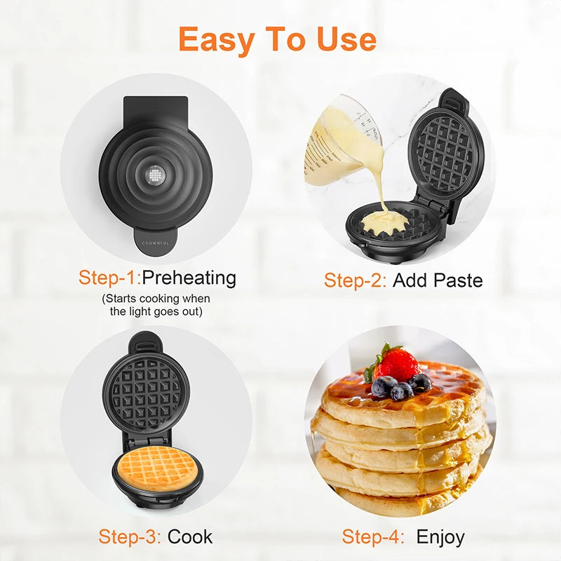 Crownful 250W Mini Waffle Maker Interchangeable Sandwich Cake Plates
