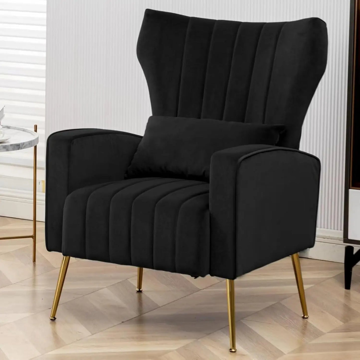 Wingback Armchair With Pillow Upholstered Reading Chair For Living Rooms