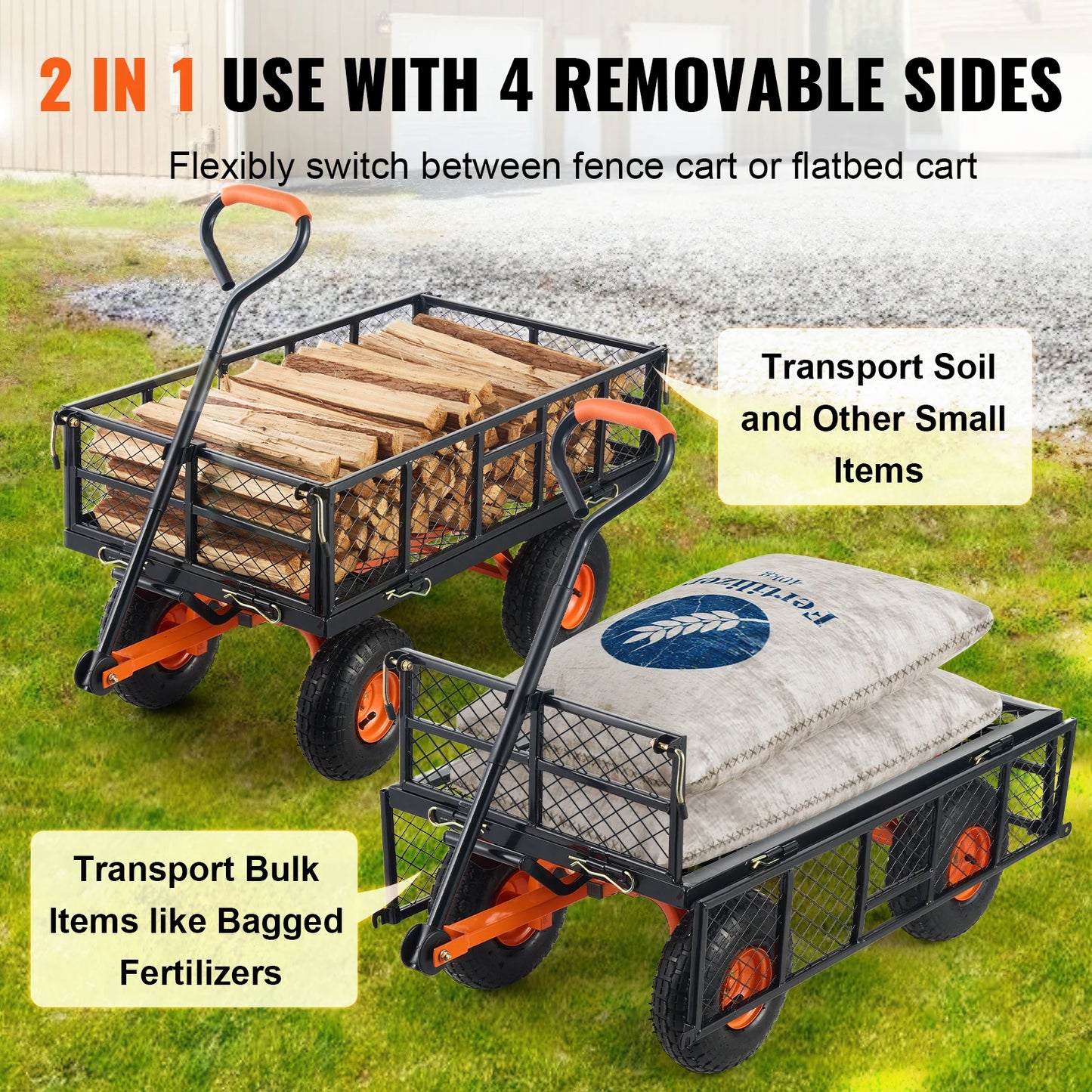 SucceBuy Garden Cart Sturdy Metal Utility Wagon 400/880 Lb Capacity