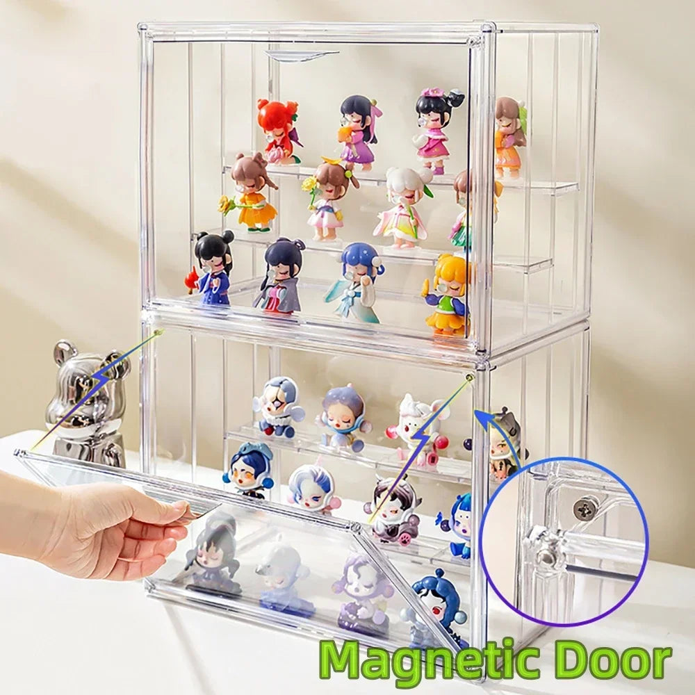 Clear Display Box Stackable Plastic Storage Bins for Collectibles and Cosmetics