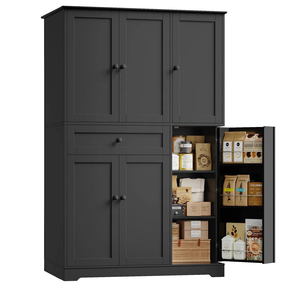 Hostack Tall Kitchen Pantry Cabinet With Doors Shelves And Drawer
