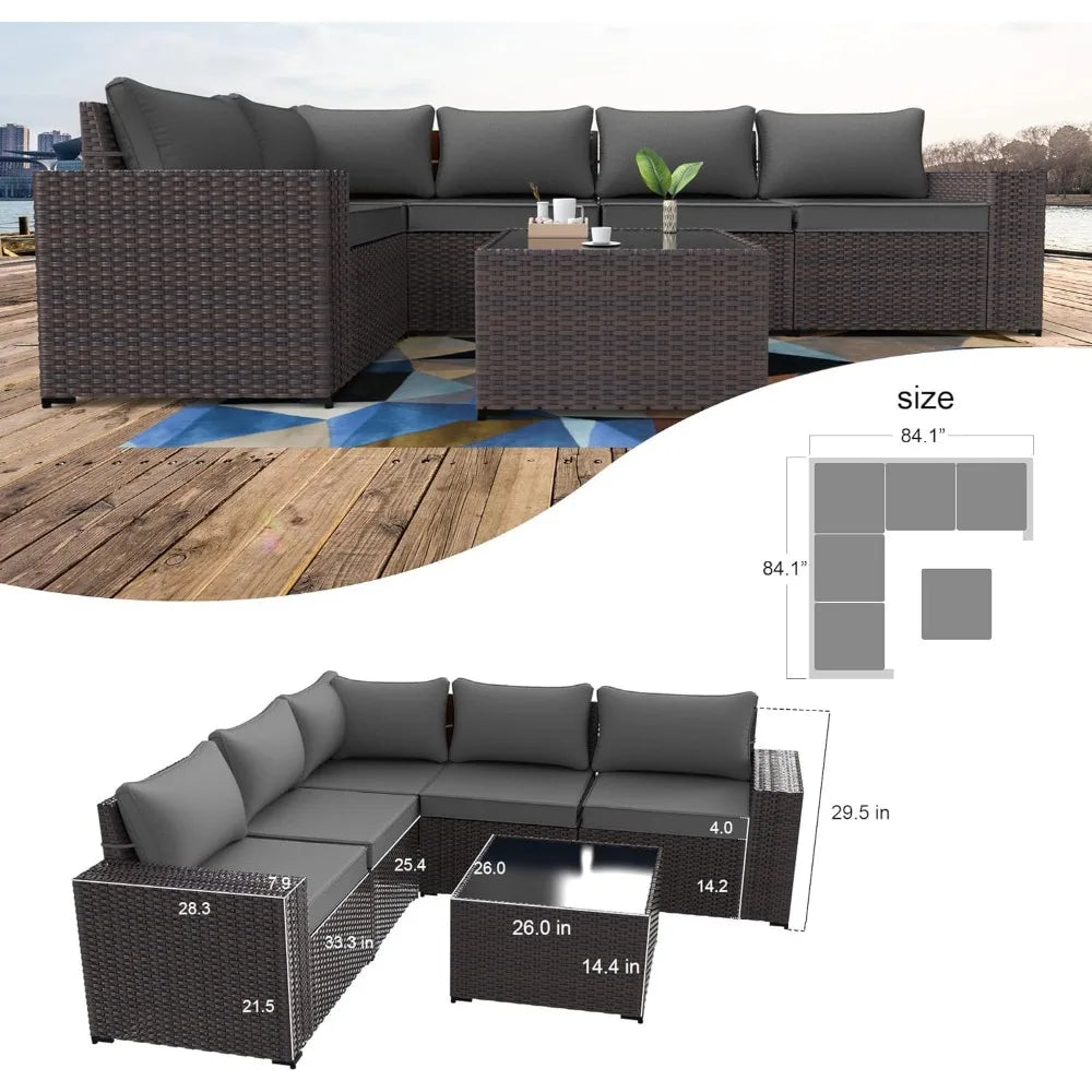 Frame 6-Piece Outdoor Patio Sectional Furniture Set In PE Rattan