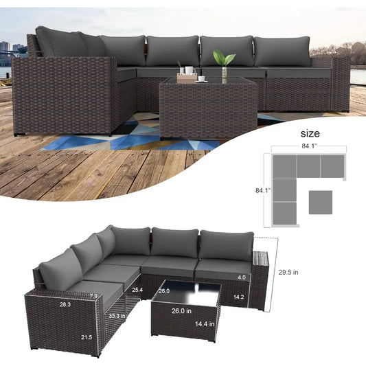 Frame 6-Piece Outdoor Patio Sectional Furniture Set In PE Rattan