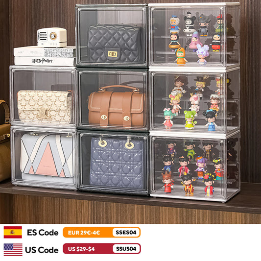 Clear Display Box Stackable Plastic Storage Bins for Collectibles and Cosmetics
