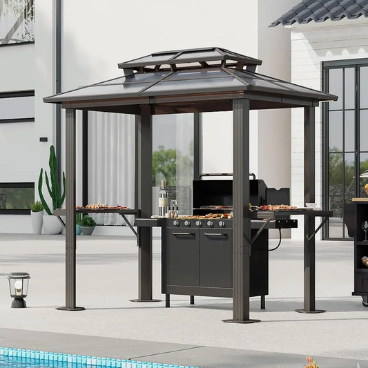 DUOFU Aluminum BBQ Gazebo With Shelves For Patio And Garden