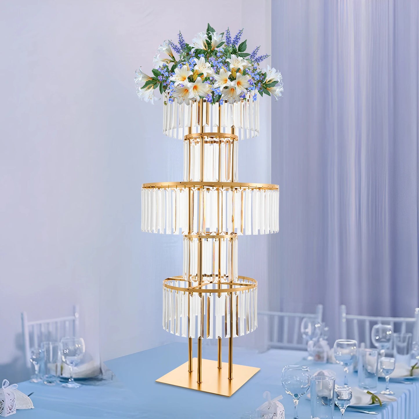 5-Tier Acrylic Crystal Flower Stand For Wedding Centerpieces Iron Frame