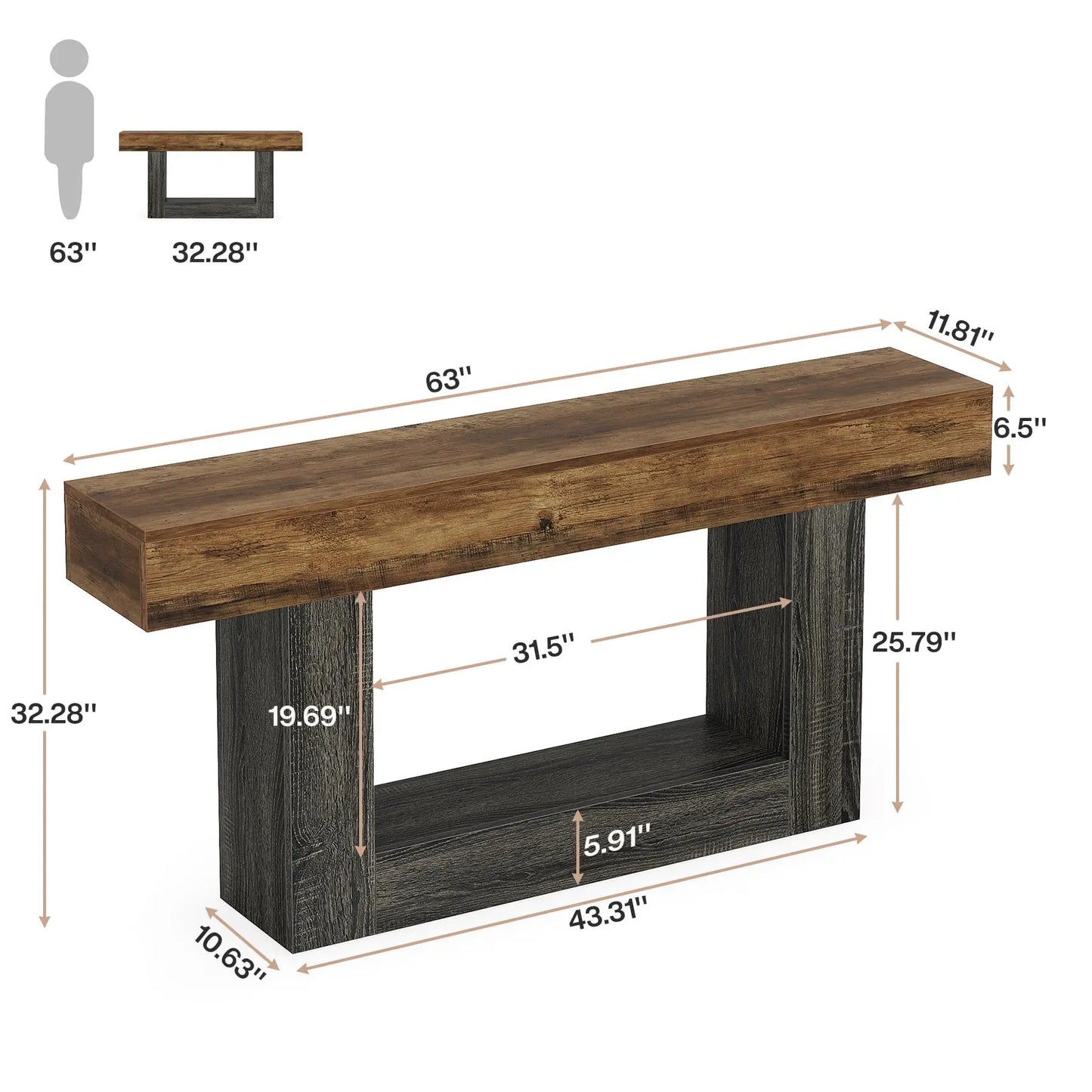 Tribesigns Farmhouse 2-Tier Console Table