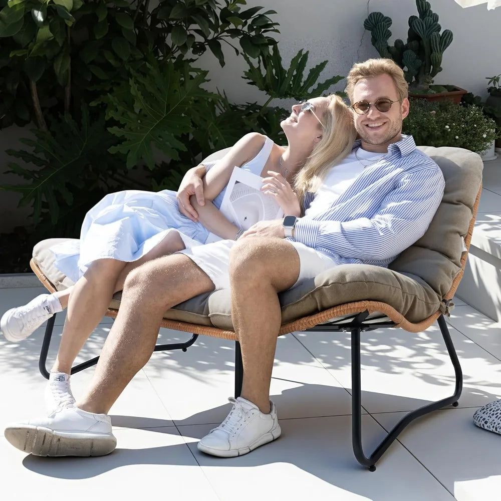 All-Weather Rattan Loveseat With Soft Cushions For Patio