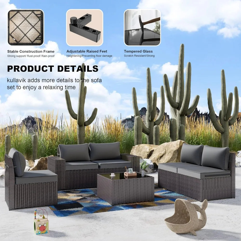 Frame 6-Piece Outdoor Patio Sectional Furniture Set In PE Rattan