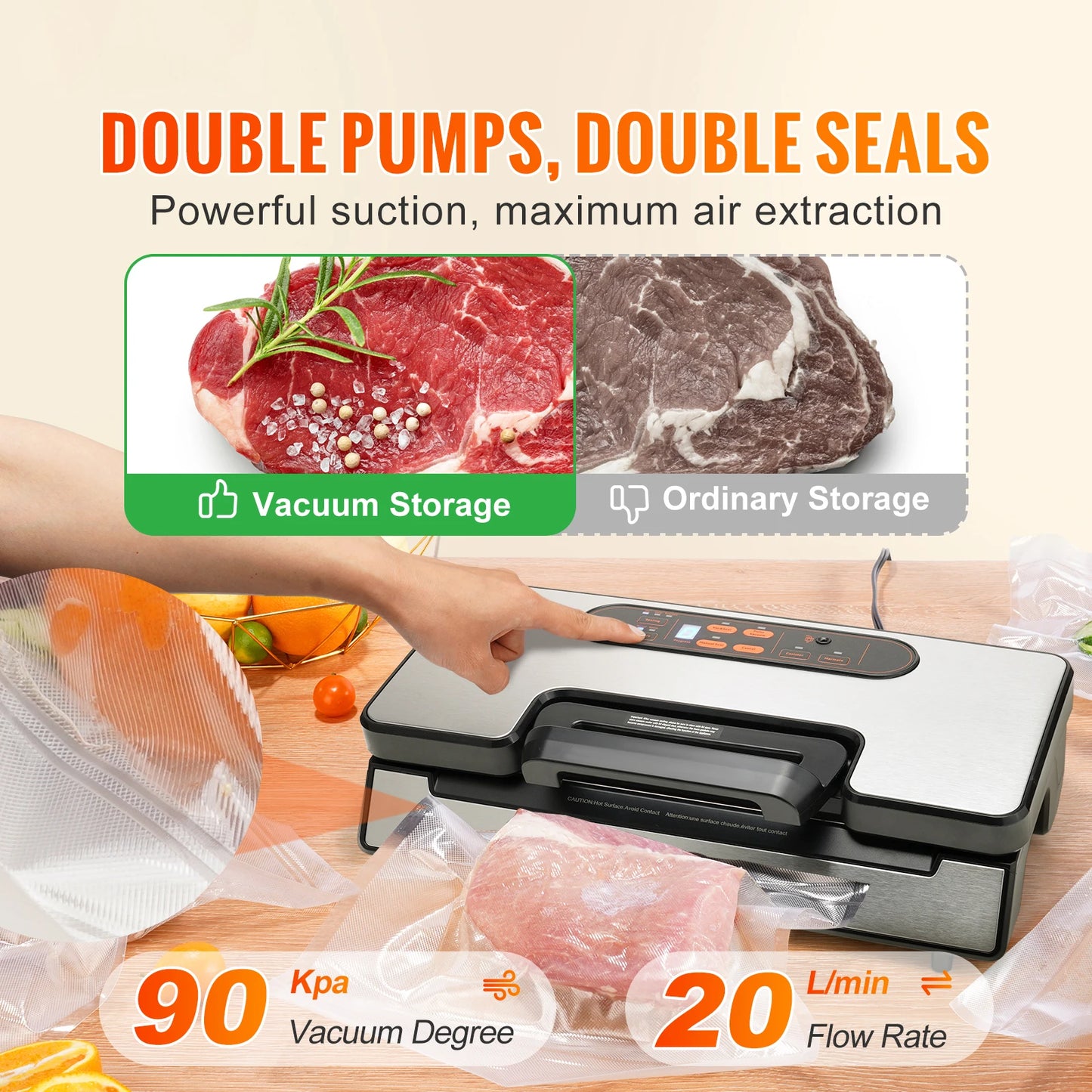 SucceBuy Vacuum Sealer 90Kpa 130W With Free Vacuum Bags