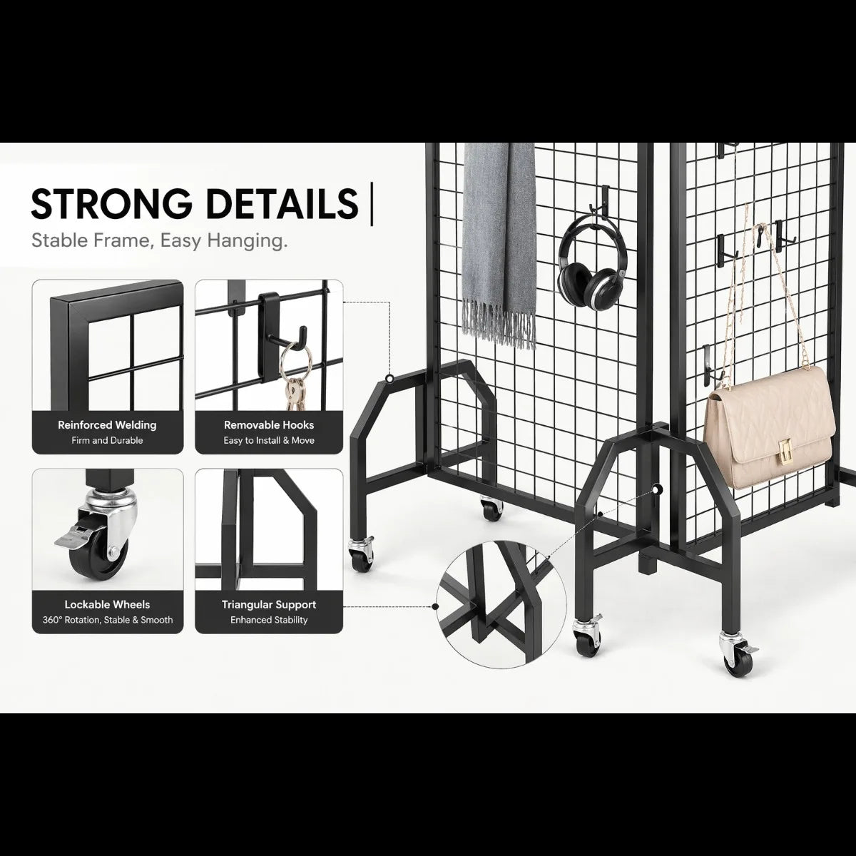 Rolling Grid Wall Panels On Wheels Metal Wire Display Rack