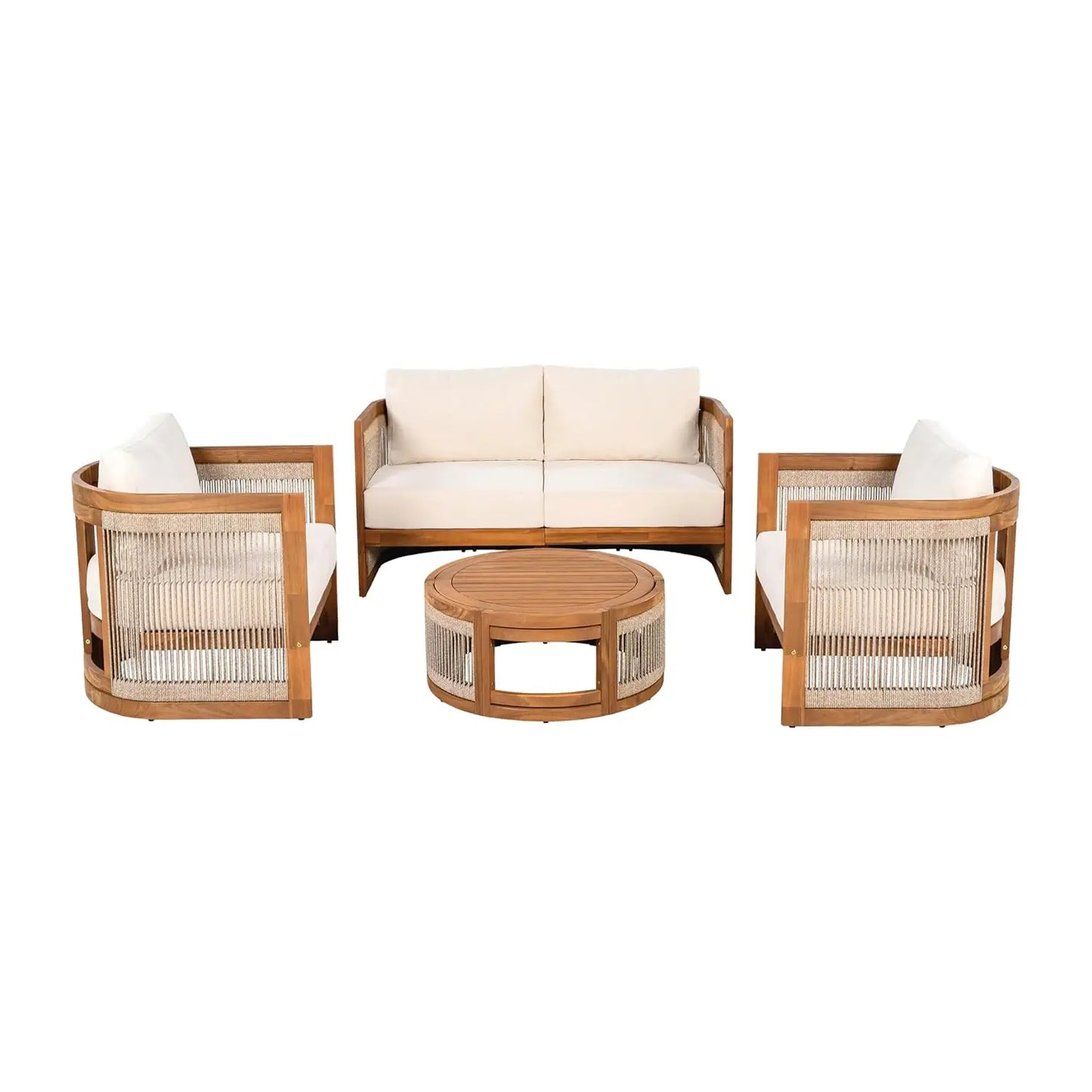 Acacia Wood Outdoor 4 Piece All Weather Patio Conversation Set
