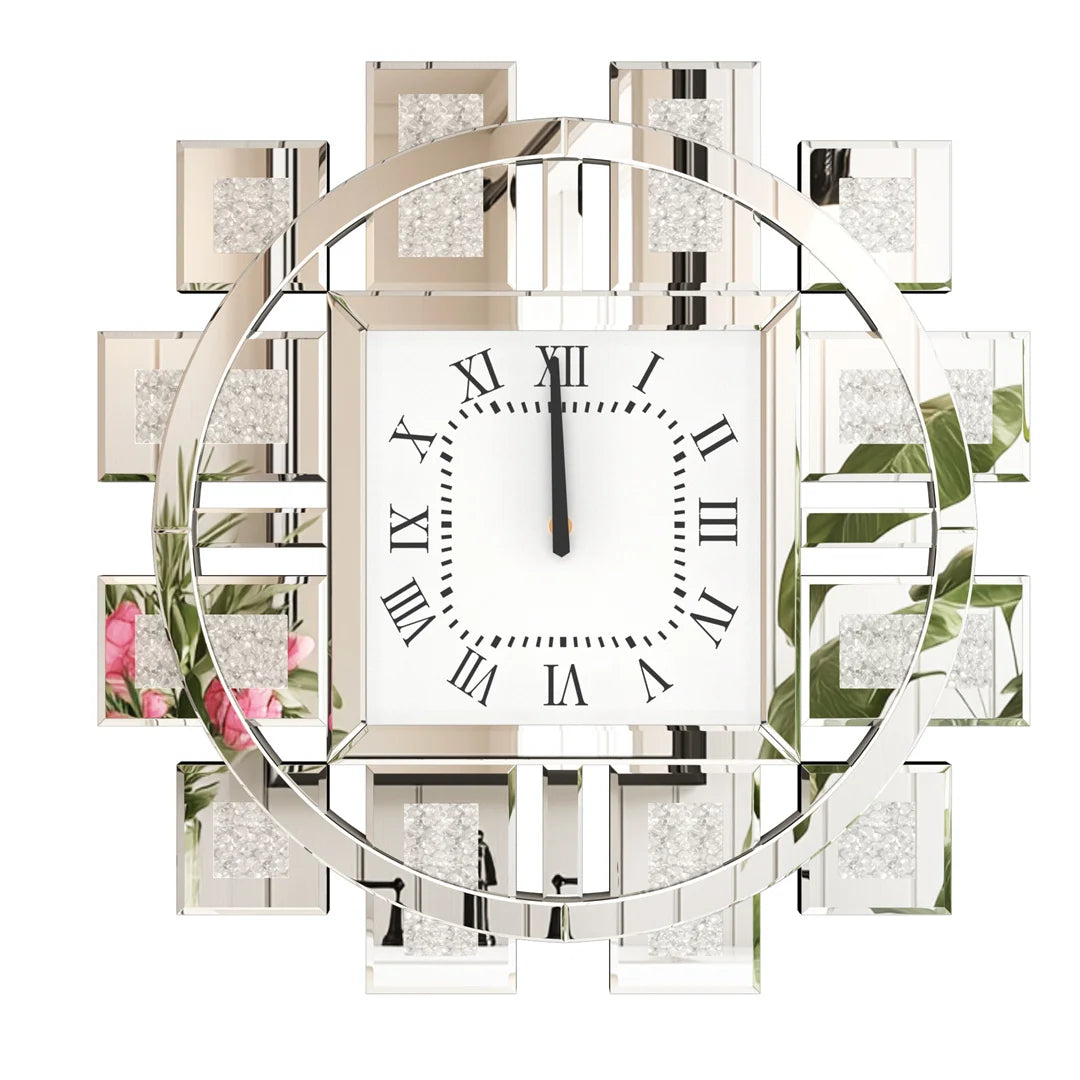 Decorative Wall Clock With Crushed Diamond Inlay Battery Operated