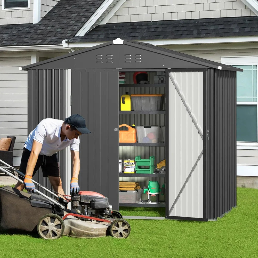 XIAOLANG Outdoor Storage Shed Galvanized Metal with Double Lockable Doors