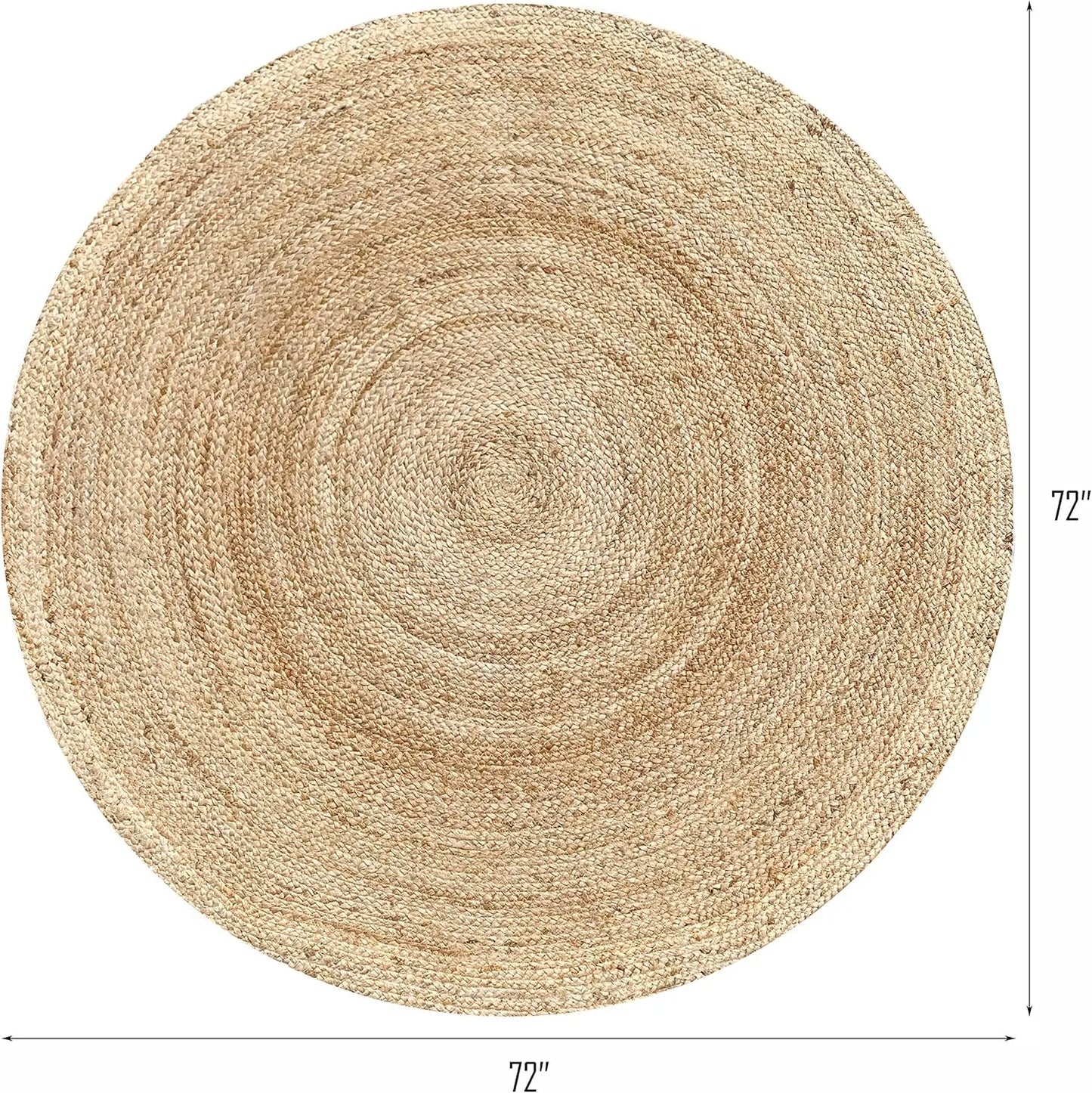 Hand Woven Jute Braided Round Rug Natural Reversible Living Room