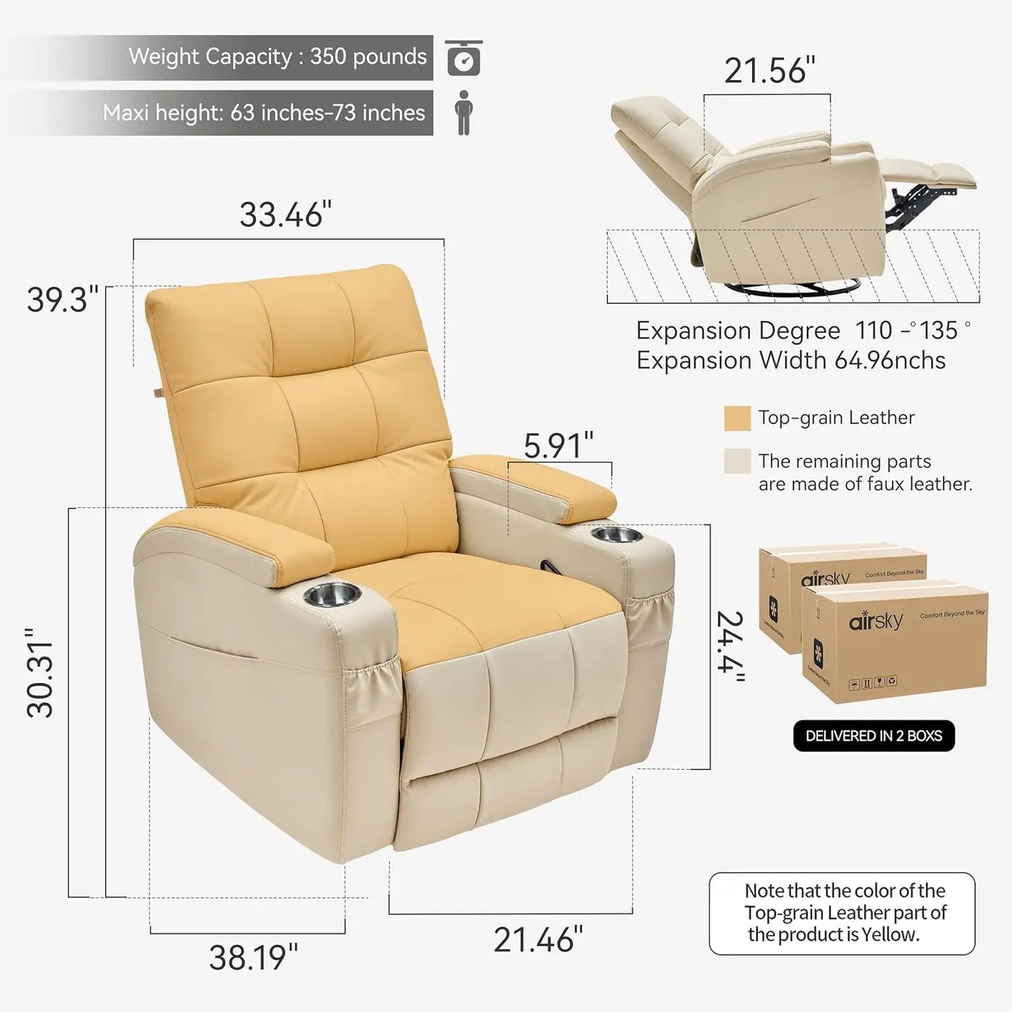 Leather Recliner Chair With Swivel Rocker Glider For Living Room