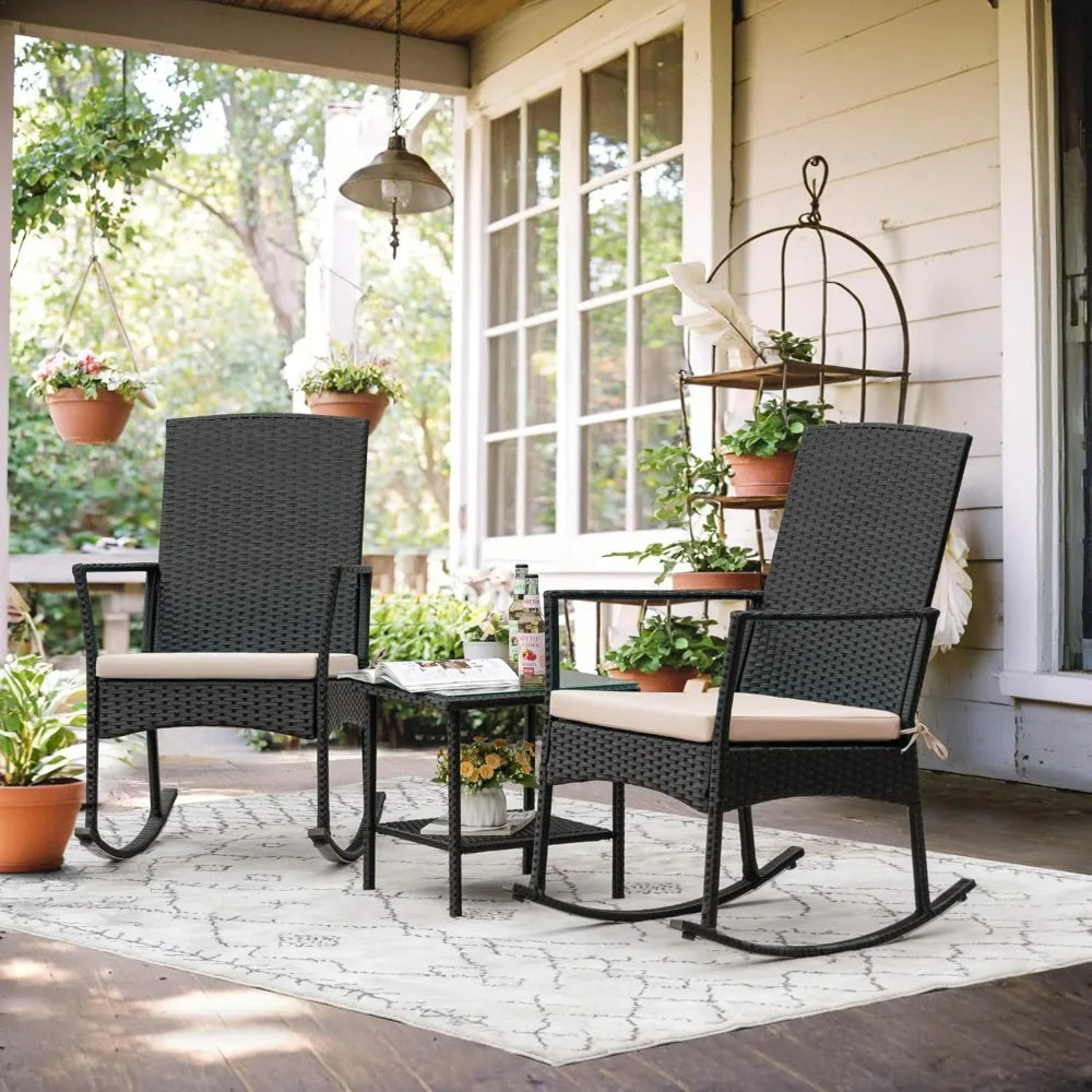 Flamaker Outdoor Furniture Rocker Set With PE Rattan Patio