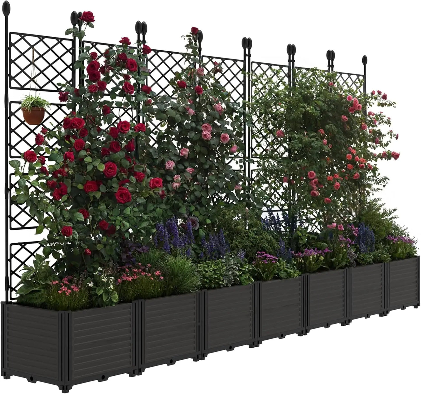 TWISTER.CK Plastic Planter Box With Trellis For Outdoor Raised Bed