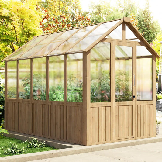 Wooden Cedar Frame Walk In Greenhouse With Polycarbonate Panels