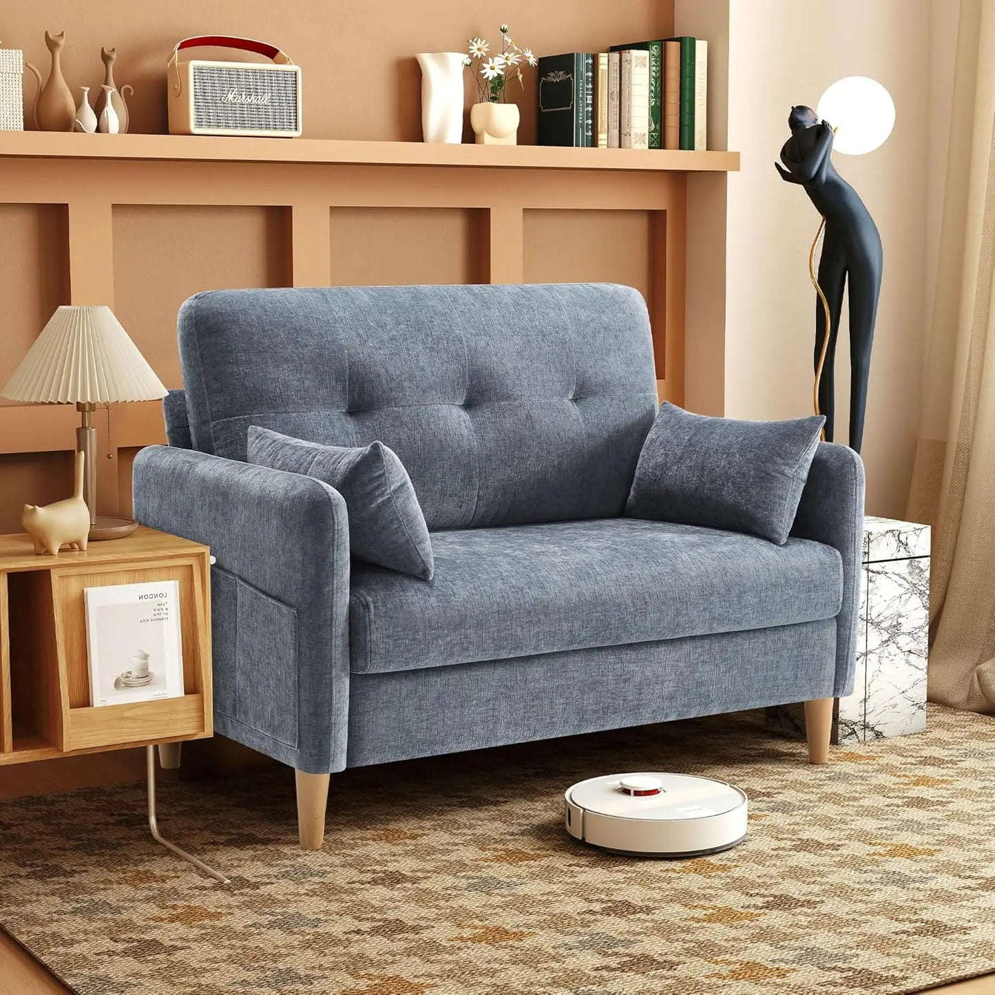 Chenille Loveseat Sofa For Bedroom With Removable Cushion Covers