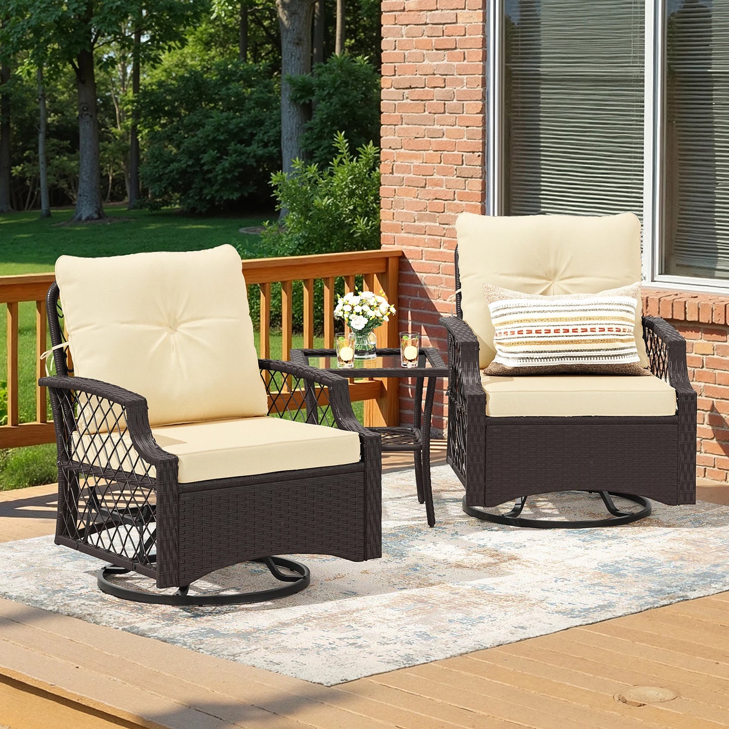 Farini 3-Piece Swivel Patio Bistro Set All-Weather Wicker