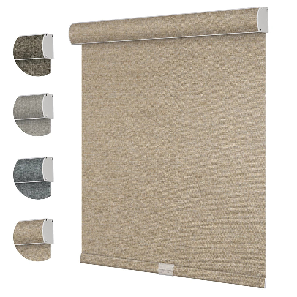 Pocageum Cordless Cassette Roller Shade Linen 100 Percent Blackout Blinds