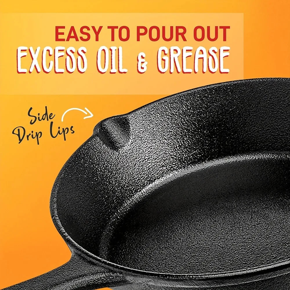 AEDG 3-Piece Cast Iron Skillet Set Pre-Seasoned For Oven Grill