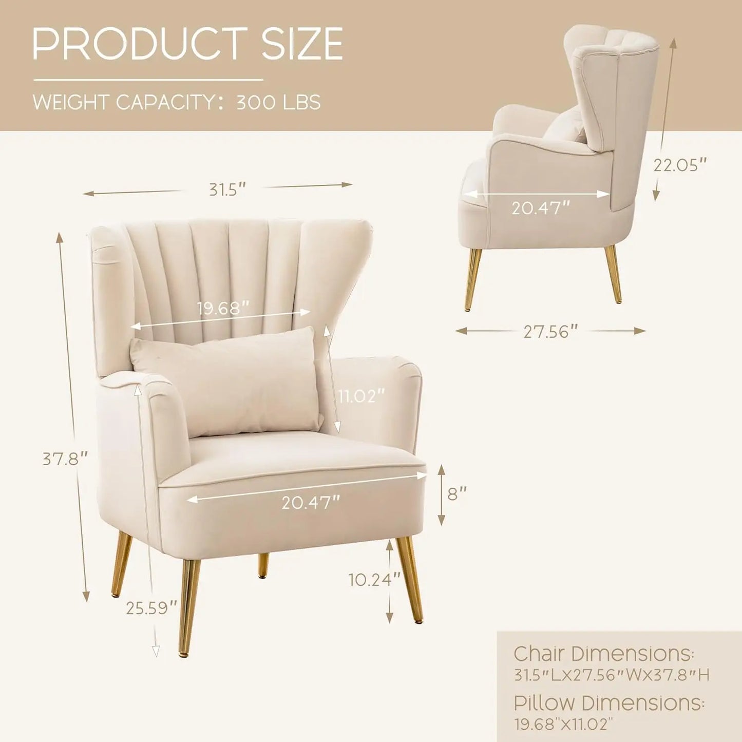 Wingback Armchair With Pillow Upholstered Reading Chair For Living Rooms