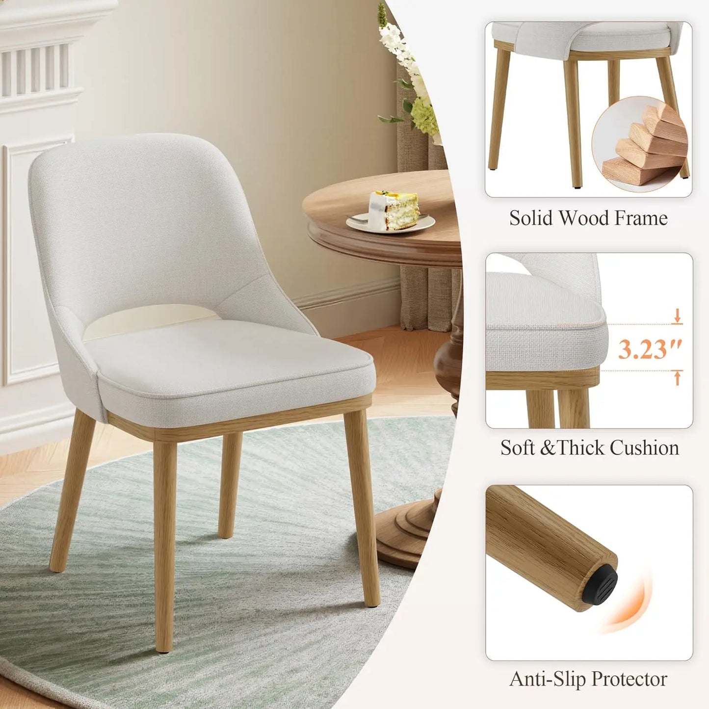 Modern Upholstered Dining Chairs Set Of 4 With Open Back Ergonomic
