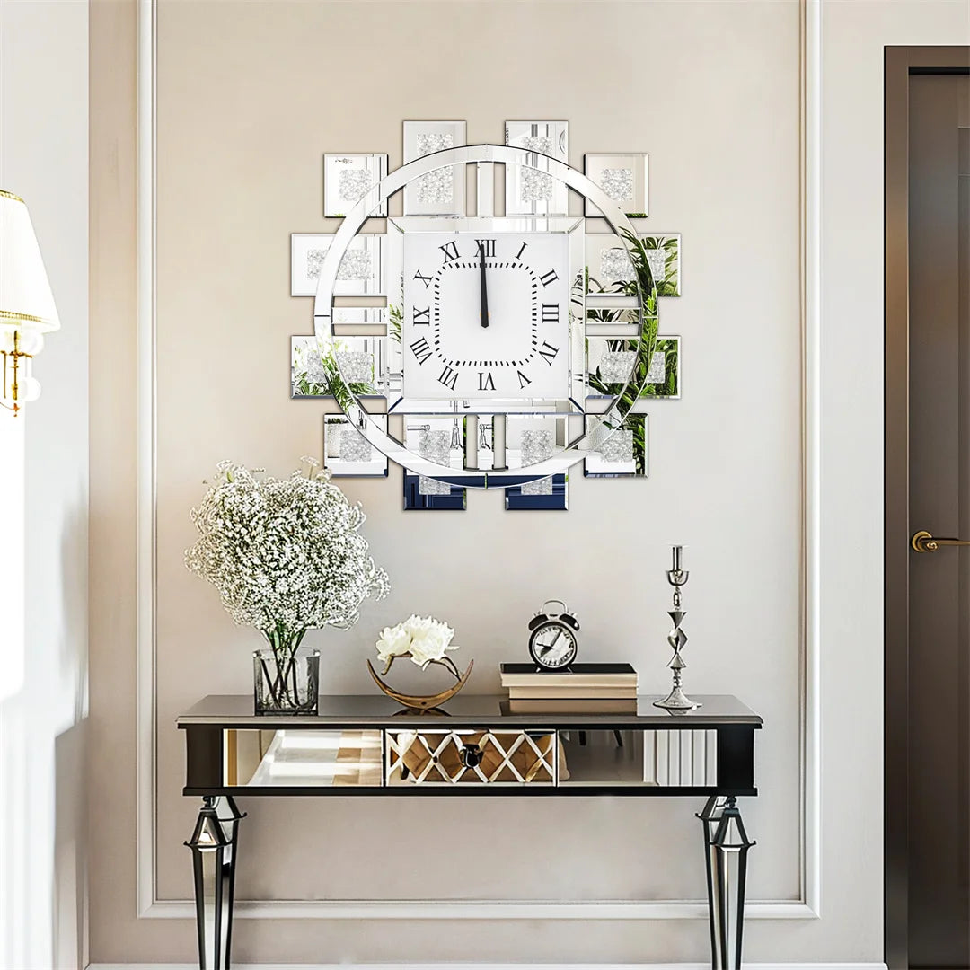 Decorative Wall Clock With Crushed Diamond Inlay Battery Operated