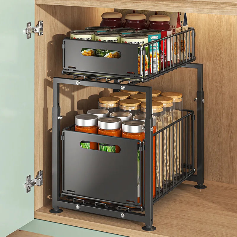 AEHOME 2 Tier Slide Out Cabinet Organizer Under Sink Storage