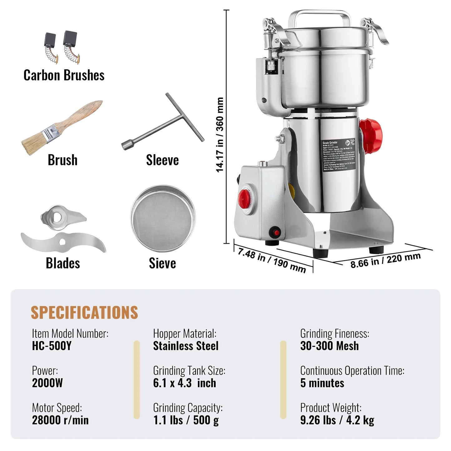 SucceBuy Electric Grain Mill Grinder 150 to 2500g for Spices