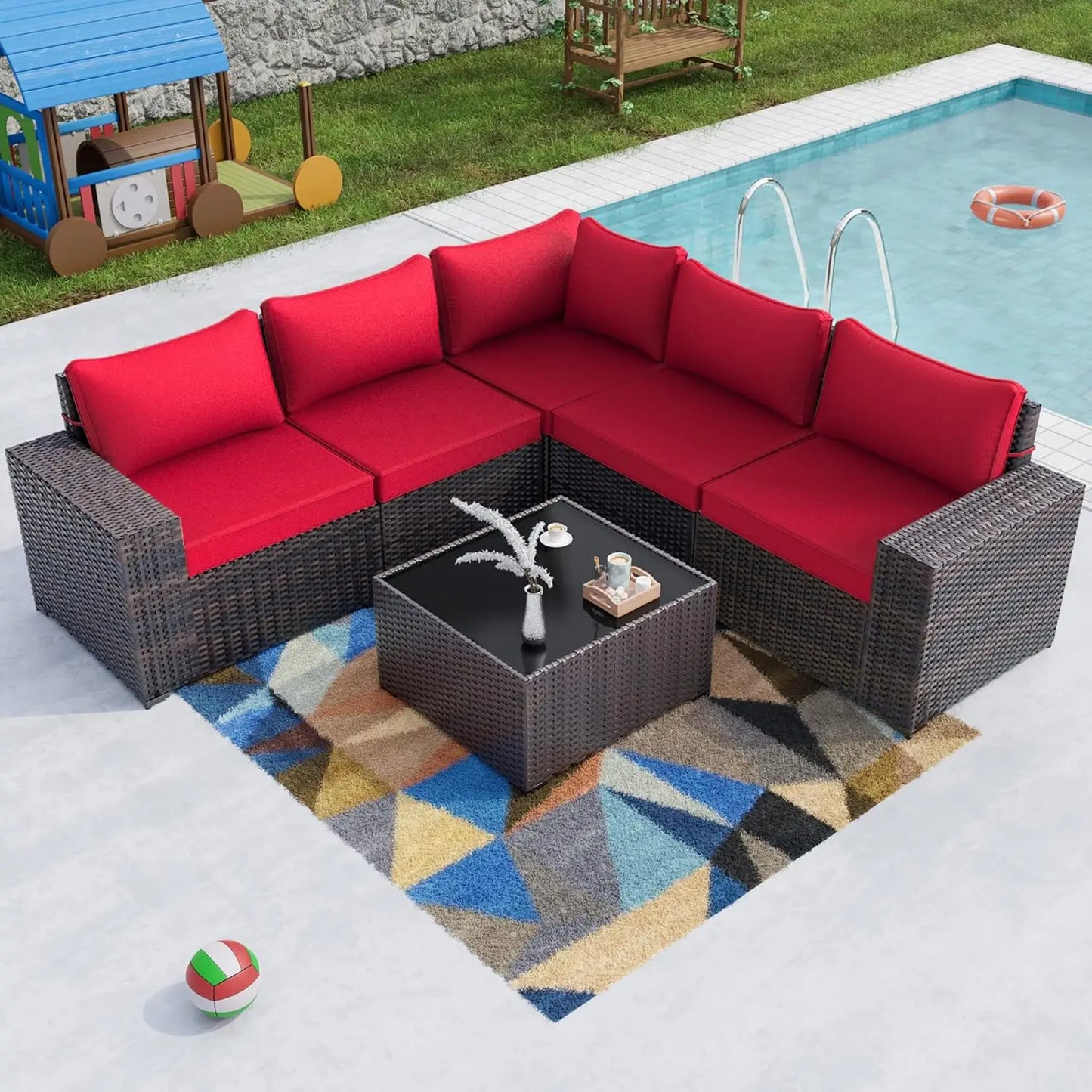 Frame 6-Piece Outdoor Patio Sectional Furniture Set In PE Rattan