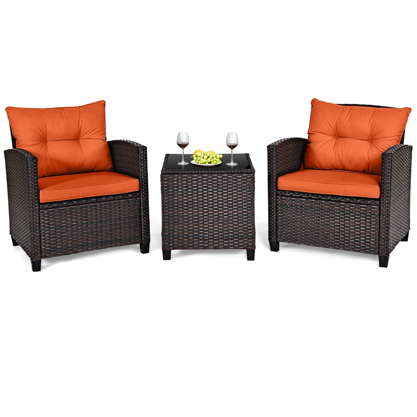HOMASIS 3 Piece Patio Rattan Furniture Set Cushioned Sofa