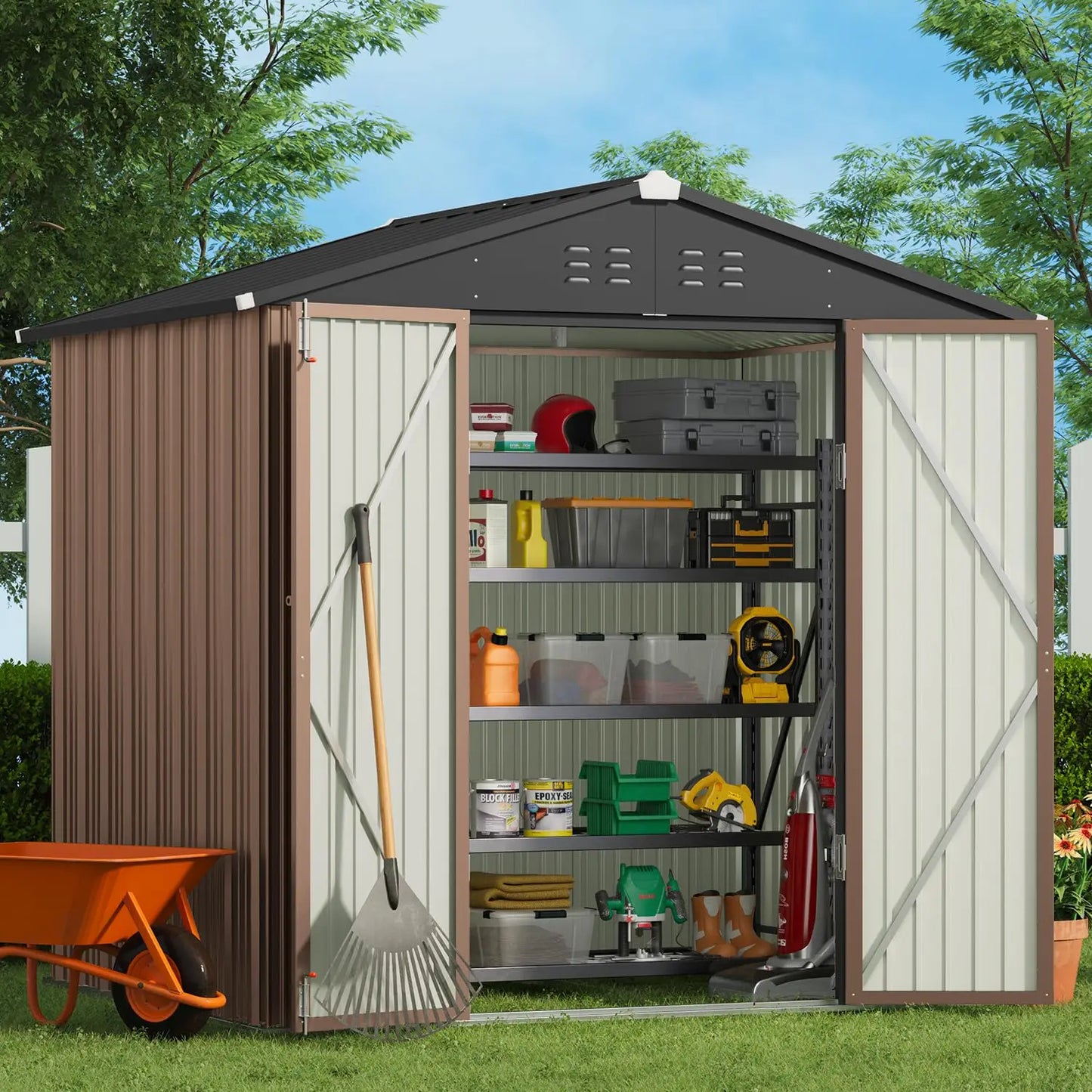 XIAOLANG Outdoor Storage Shed Galvanized Metal with Double Lockable Doors
