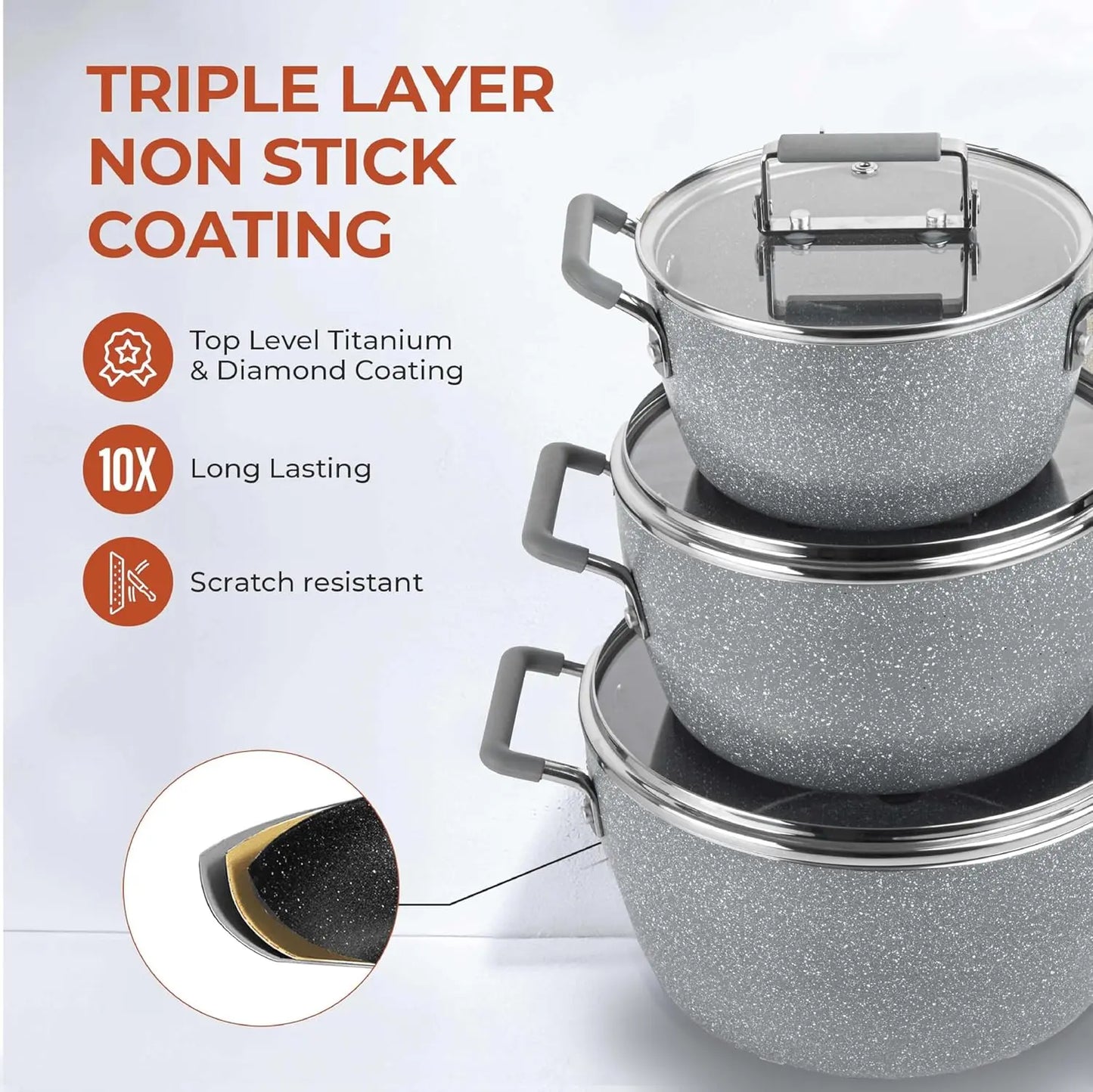 Nonstick Stackable Pots Set With Lids Space Saving Cookware
