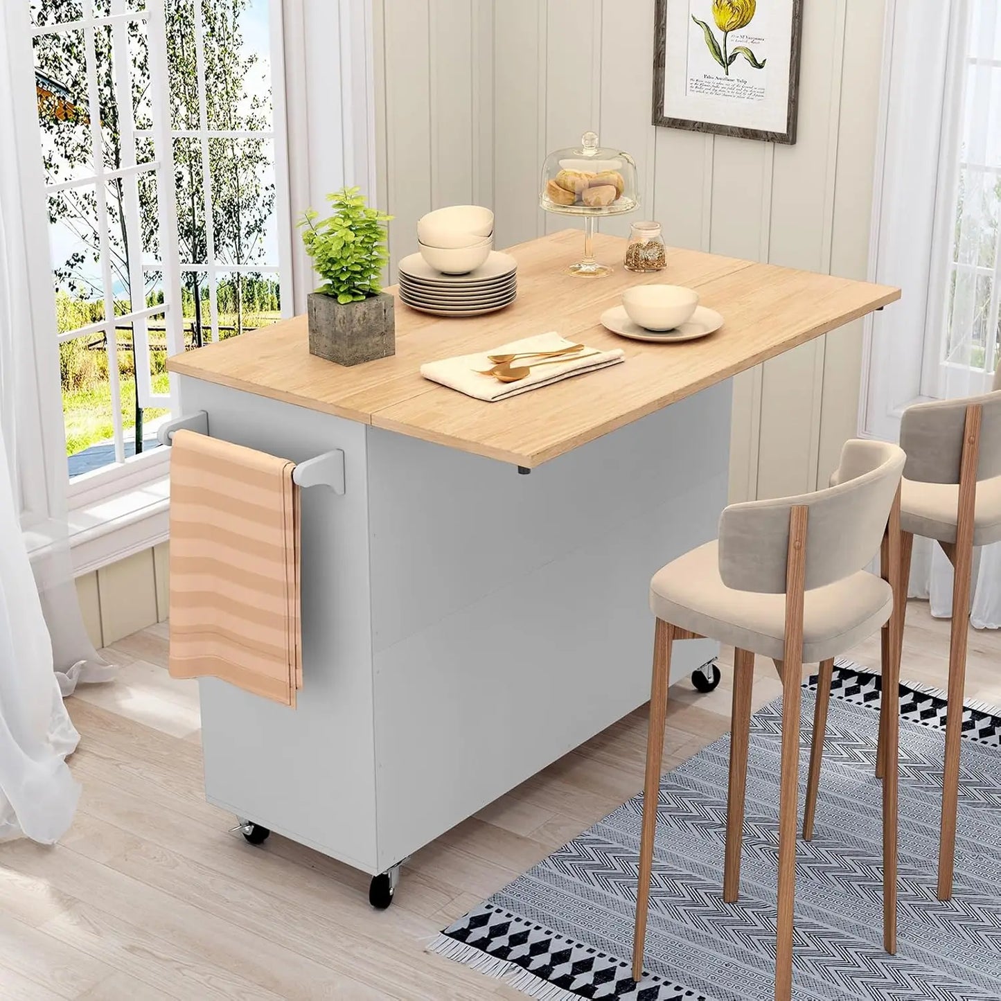 Rolling Kitchen Island With Drop Leaf Spice And Towel Rack
