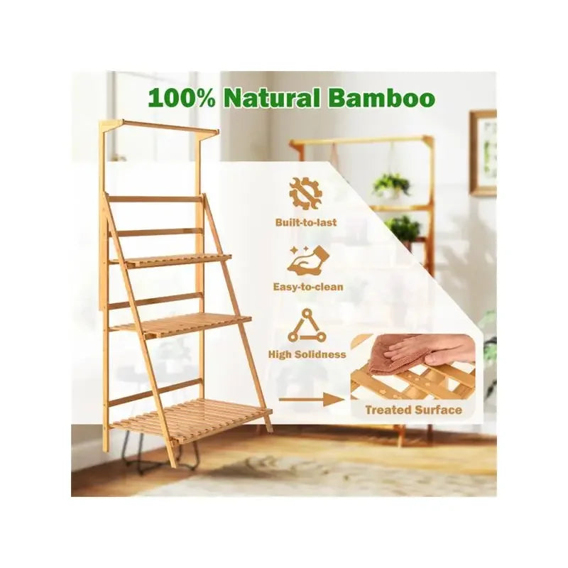 4-Tier Bamboo Hanging Plant Stand 2-in-1 Indoor Outdoor Display