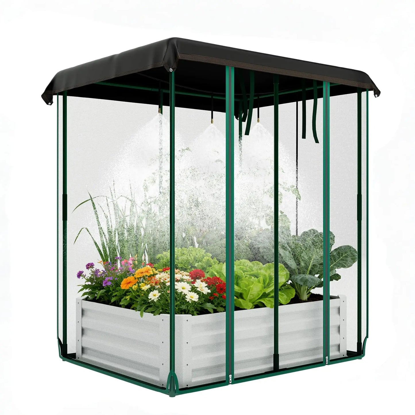 HiMISS 3 In 1 Raised Garden Bed Kit Galvanized Planter With Drip Irrigation