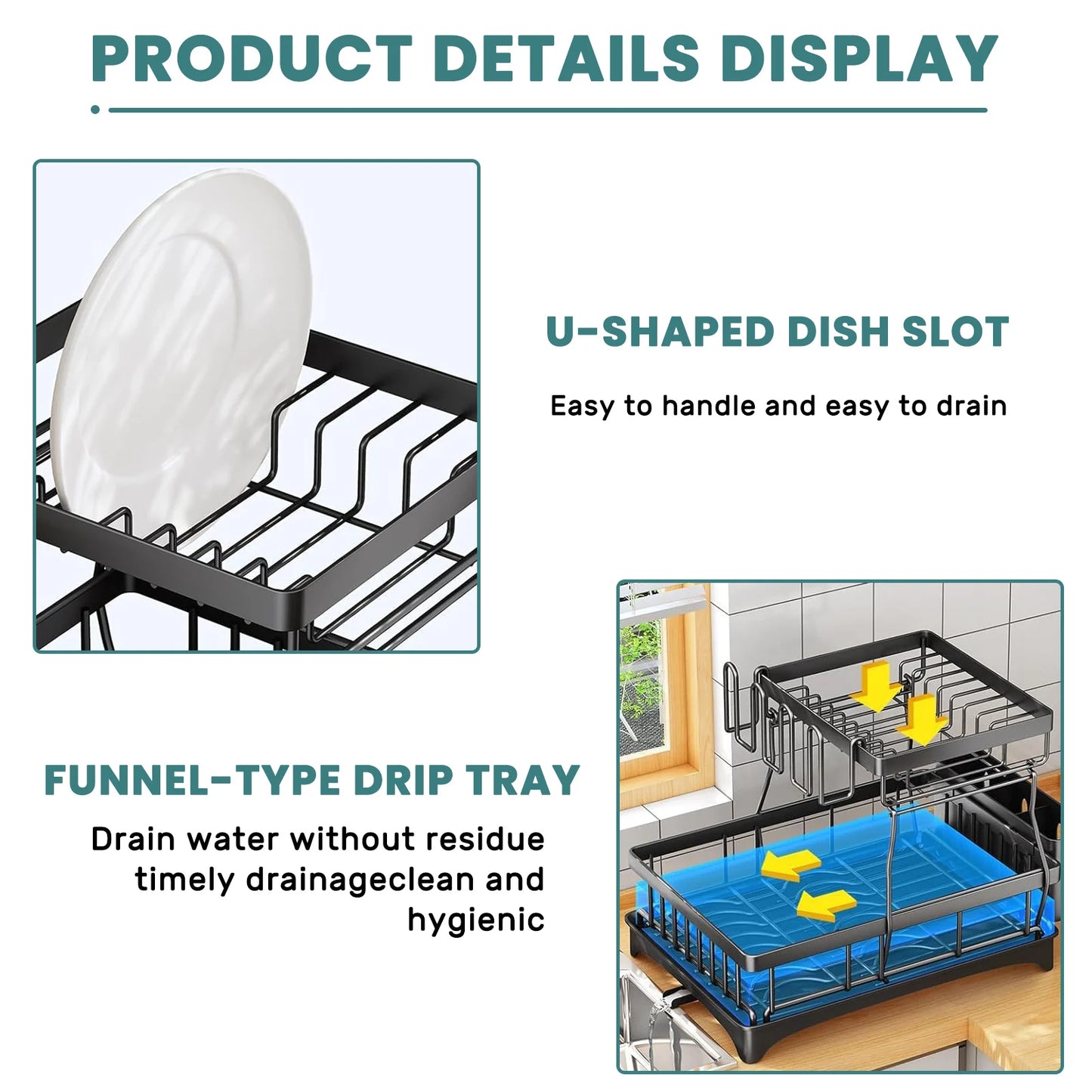 Removable Two Tier Dish Drying Rack For Kitchen Countertops