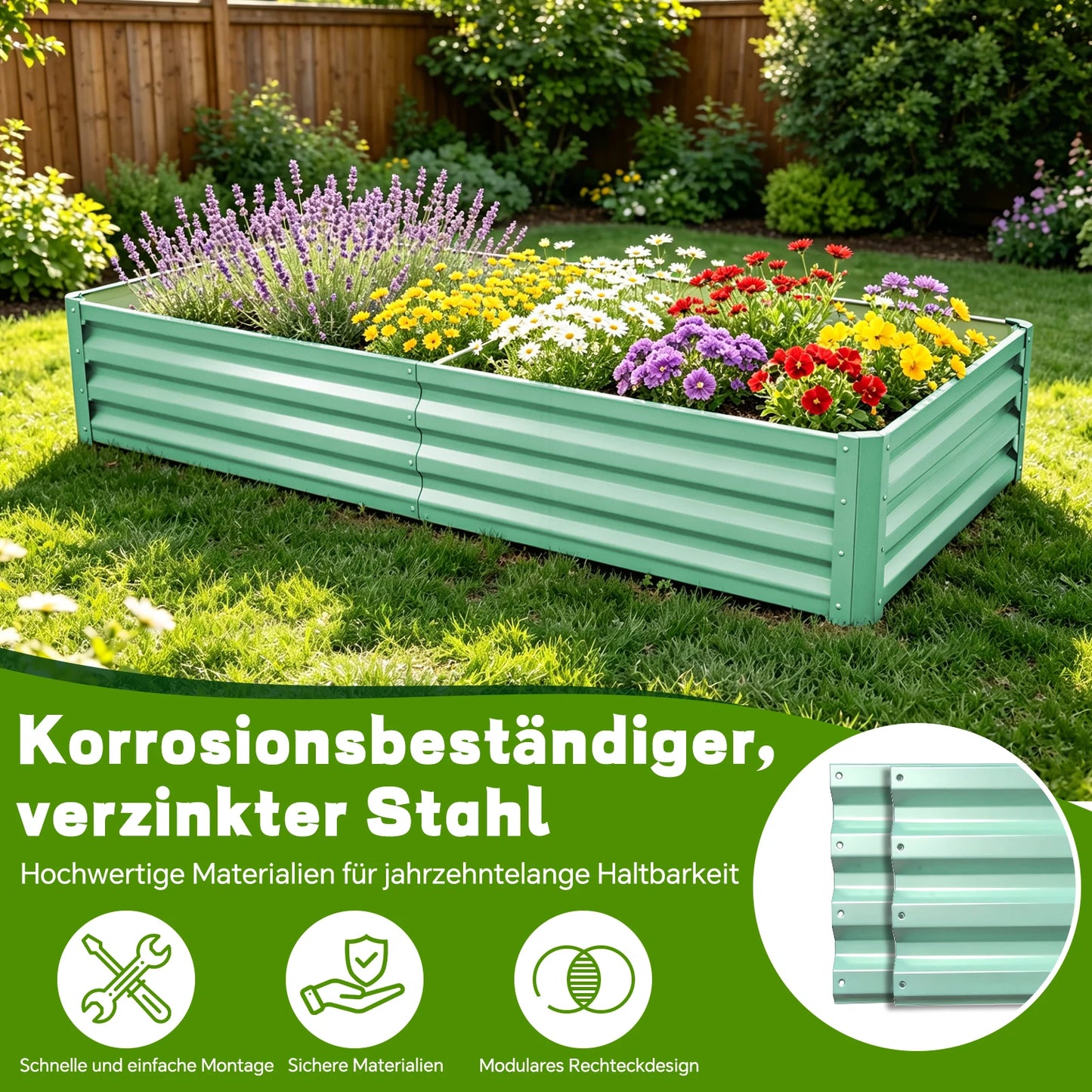 Galvanized Metal Raised Garden Bed for Outdoor Planter and Vegetables