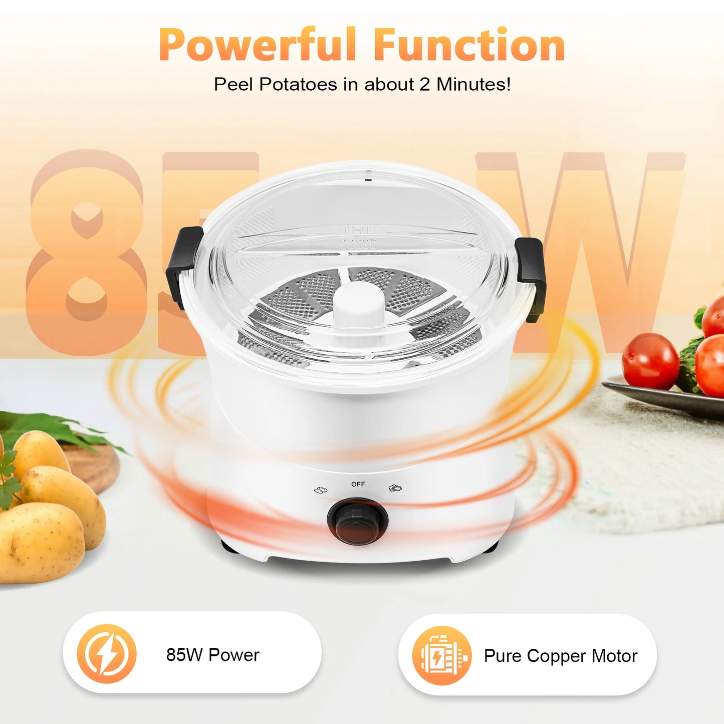 Cylindrical Electric Potato Peeler With Pure Copper Motor 110V 85W