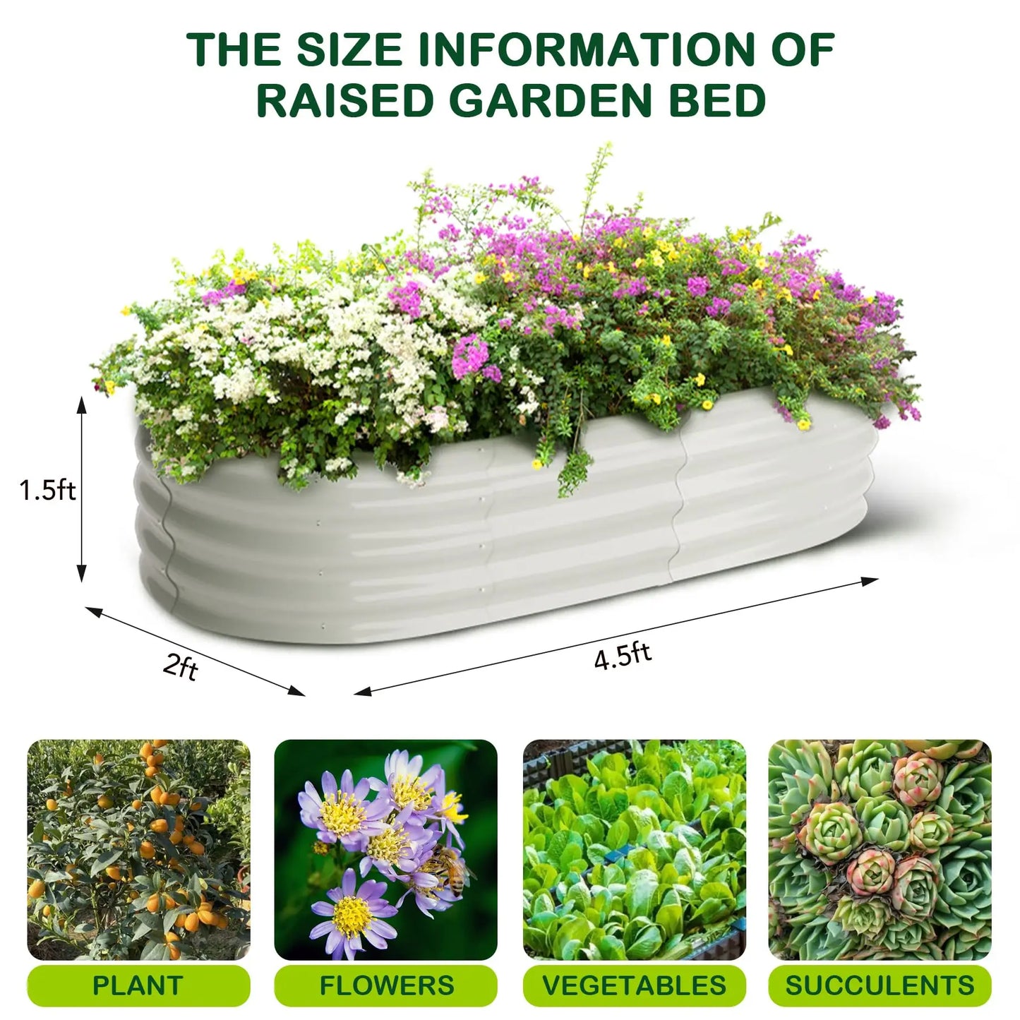 HiMISS 2-Pack Galvanized Steel Raised Oval Garden Beds