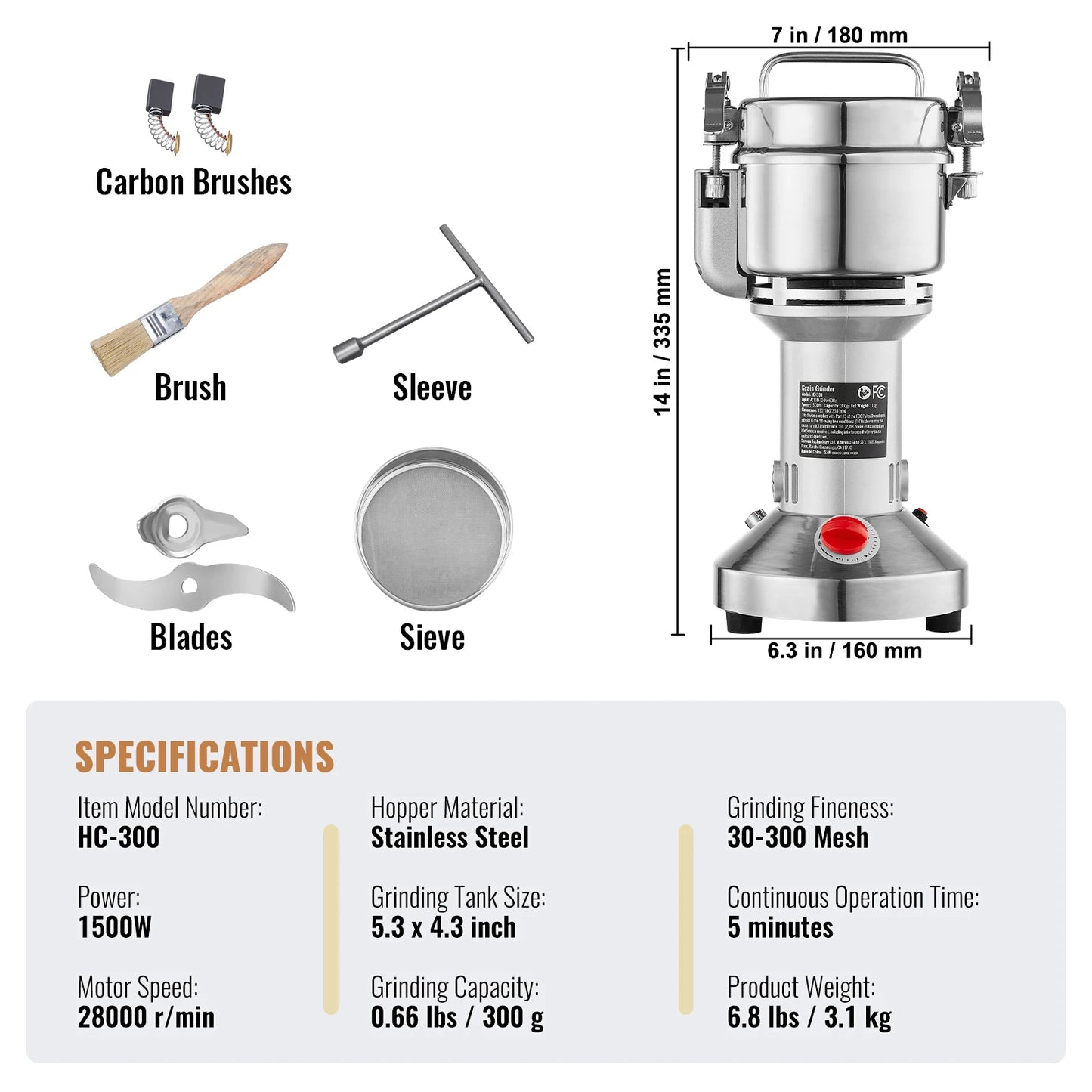 SucceBuy Electric Grain Mill Grinder 150 to 2500g for Spices
