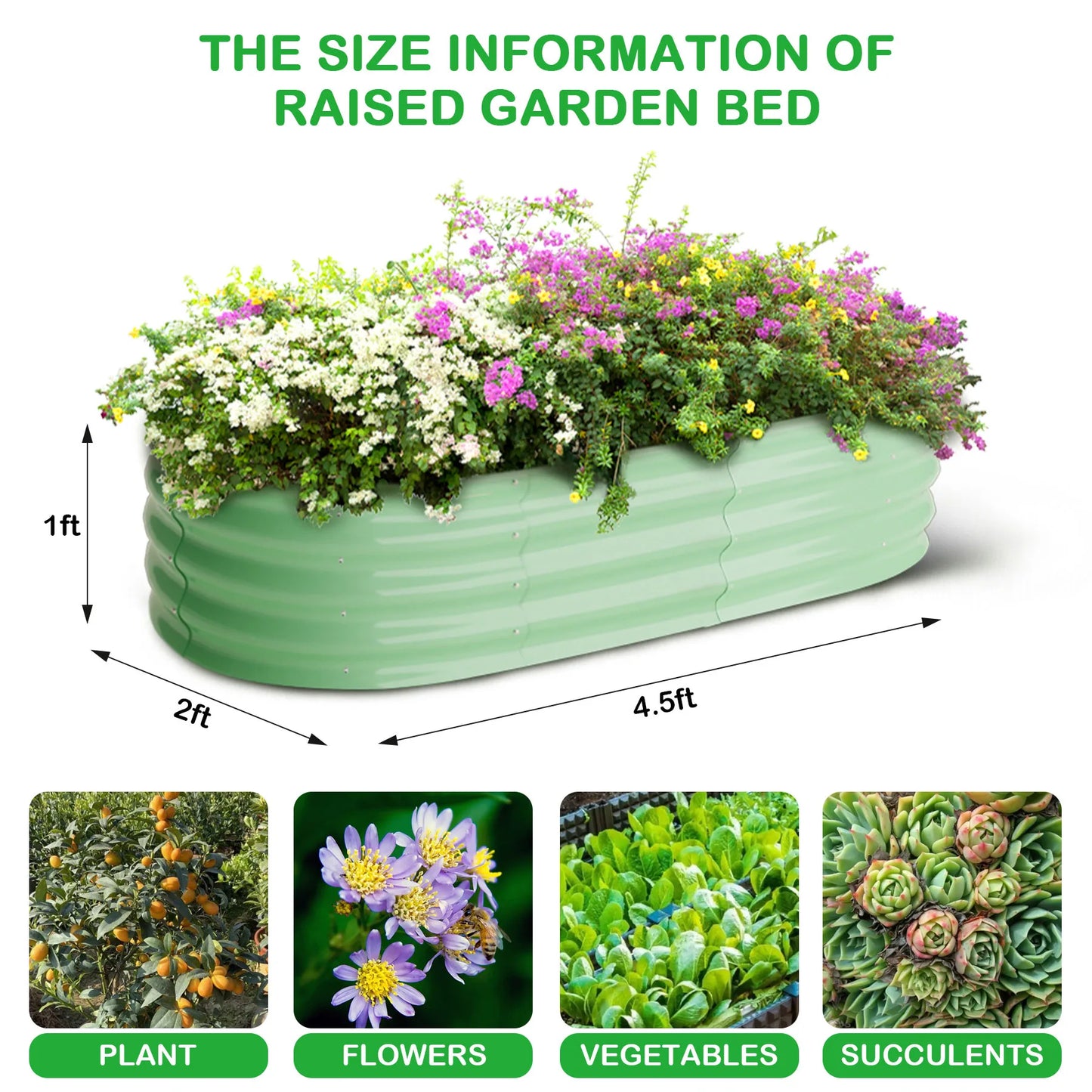 HiMISS 2-Pack Galvanized Steel Raised Oval Garden Beds