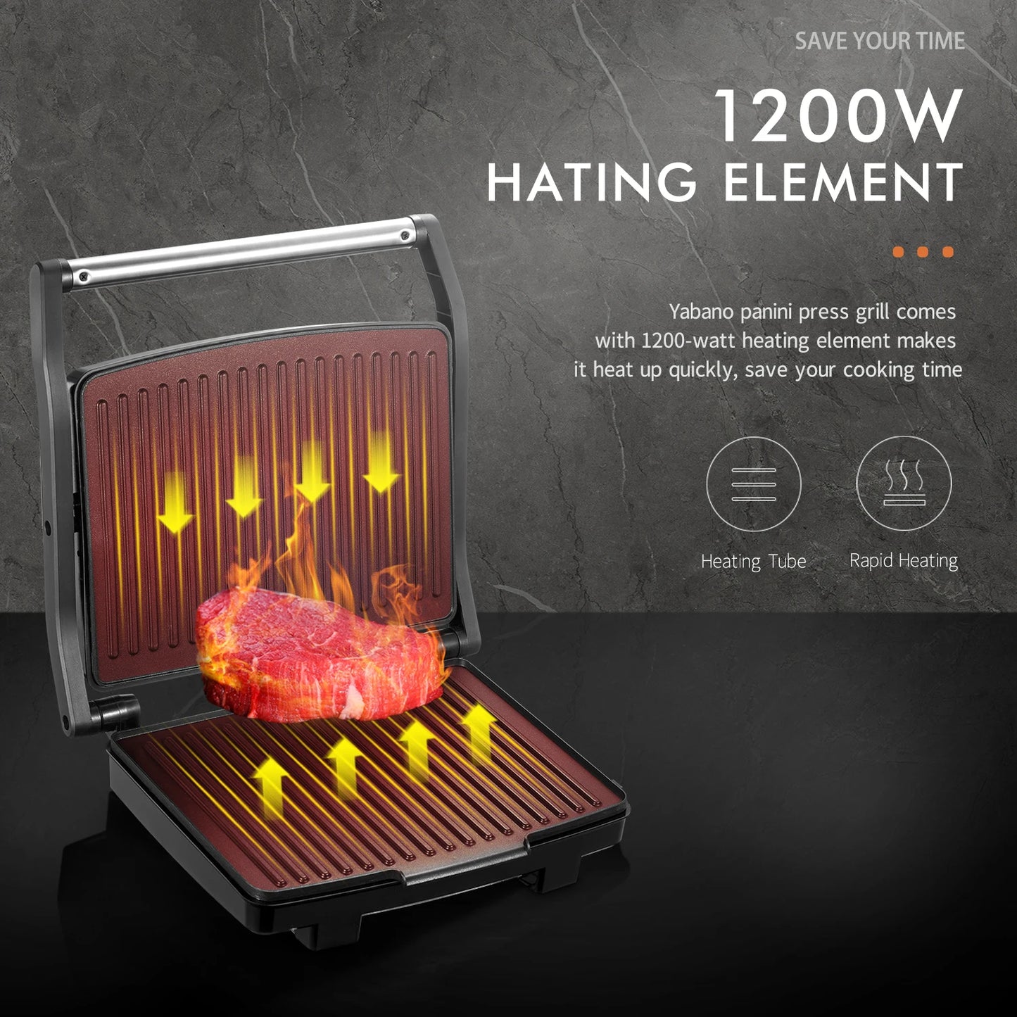 Yabano Panini Press Grill Gourmet Sandwich Maker 1200W