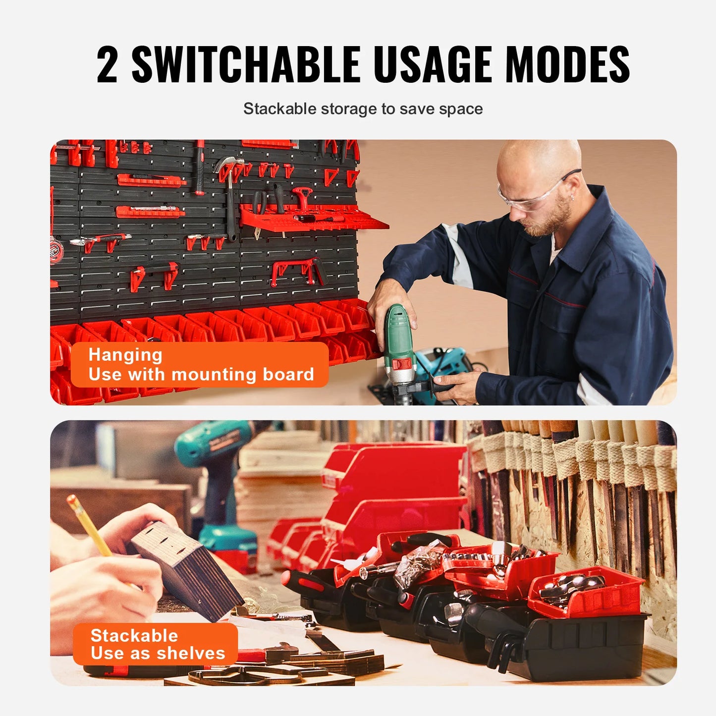 SucceBuy Wall Mounted Storage Bins Organizer For Garage Tools