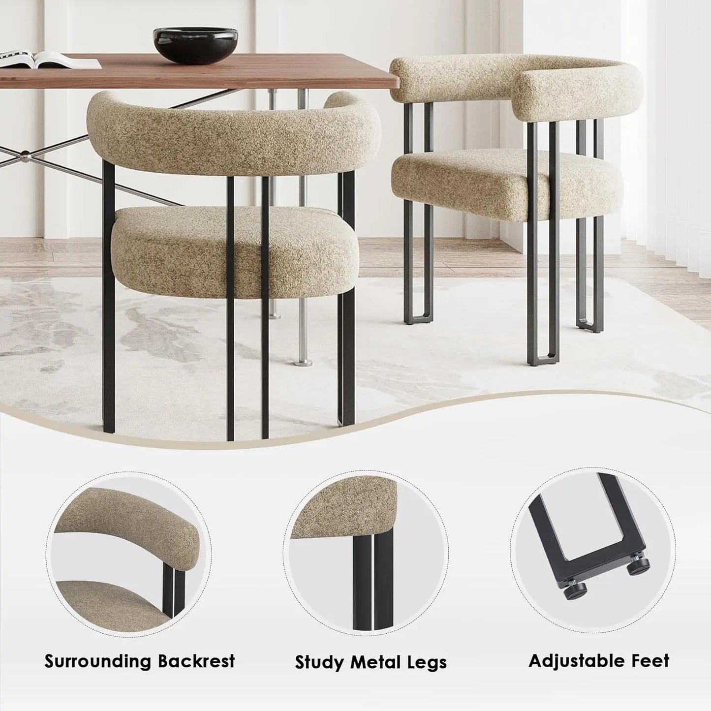 FARINI Bouclé Upholstered Dining Arm Chairs Modern Cushioned Set
